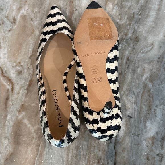 Women’s VIA SPIGA black & white leather pointed toe kitten heels- Size 6.5 - Picture 7 of 7
